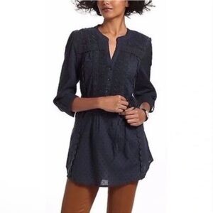 NEW Anthropologie Leifnotes Navy Swiss Dot Lace Embroidered Tunic Top Size 2